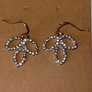 Gold & Cubic Zirconia Leaf-shaped Dangle Earrings Fall Sparkle